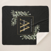 Gouden Monogram Groene Waterverf Zwart Sherpa Deken (Voorkant (horizontaal))