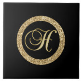 Gouden Monogram H op zwart Tegeltje (Voorkant)