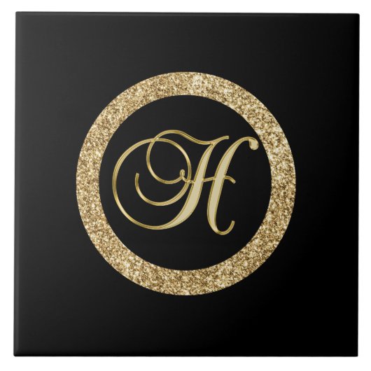 Gouden Monogram H op zwart Tegeltje (Voorkant)