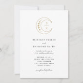 Gouden Monogram Hemelse Bruiloft Uitnodiging (Voorkant)