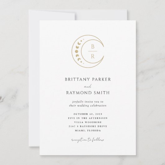 Gouden Monogram Hemelse Bruiloft Uitnodiging (Voorkant)