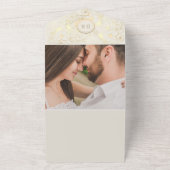 Gouden Monogram Huwelijk QR Code All In One Uitnodiging (Buitenkant)