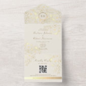 Gouden Monogram Huwelijks QR Code All In One Uitnodiging (Binnen)