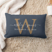 Gouden Monogram Huwelijksdatum Donkerblauw Kussen (Deken)