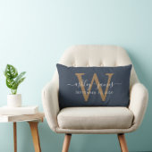 Gouden Monogram Huwelijksdatum Donkerblauw Kussen (Stoel)