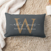Gouden Monogram Huwelijksdatum Off-Black Kussen (Deken)