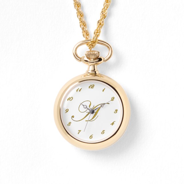 Gouden Monogram Initiaal A Horloge met Gouden Numm (Voorkant)