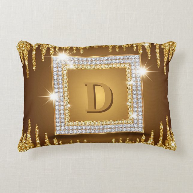 ✨ Gouden Monogram Initiaal Aangepaste Naam Ontwerp Accent Kussen (Voorkant)