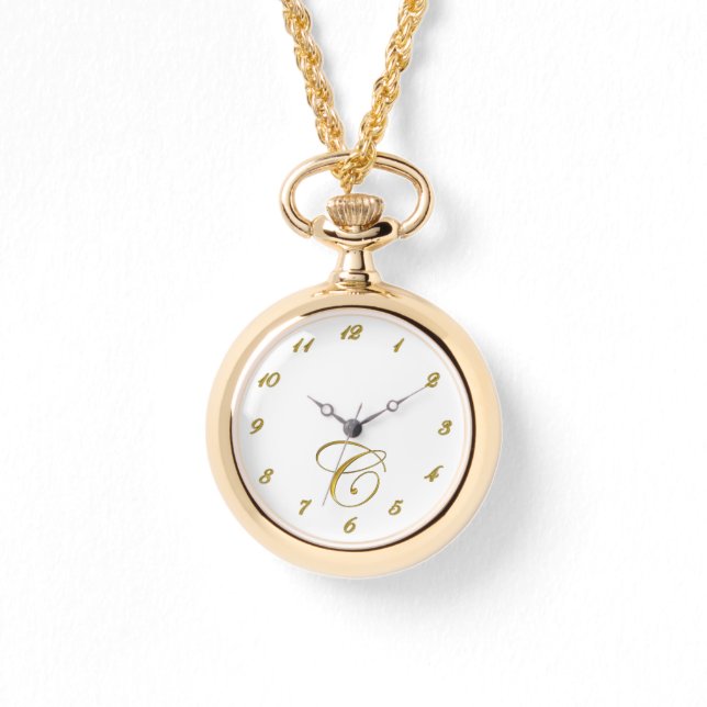 Gouden Monogram Initiaal C Horloge met Gouden Numm (Voorkant)