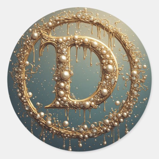 Gouden Monogram Initiaal D Ronde Sticker (Voorkant)