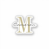Gouden Monogram Initiaal en Naam Gepersonaliseerd Sticker (Voorkant)