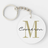 Gouden Monogram Initiaal en Naam Gepersonaliseerde Sleutelhanger (Voorkant)