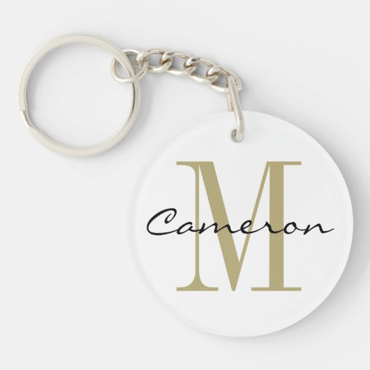 Gouden Monogram Initiaal en Naam Gepersonaliseerde Sleutelhanger (Voorkant)