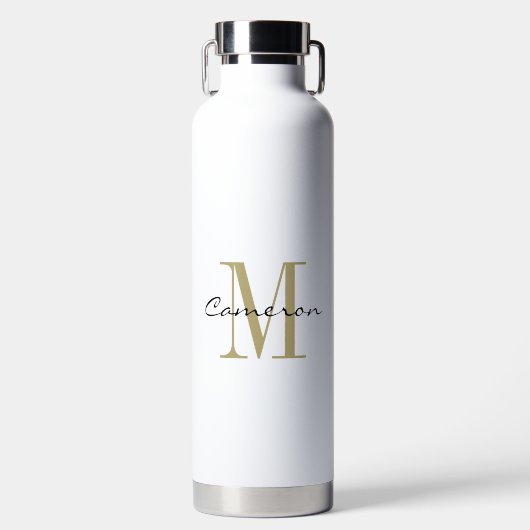 Gouden Monogram Initiaal en Naam Gepersonaliseerde Waterfles (Voorkant)
