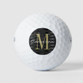 Gouden Monogram Initiaal en naam op zwart cadeau Golfballen (Voorkant)