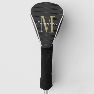 Gouden Monogram Initiaal en naam op zwart cadeau Golfheadcover