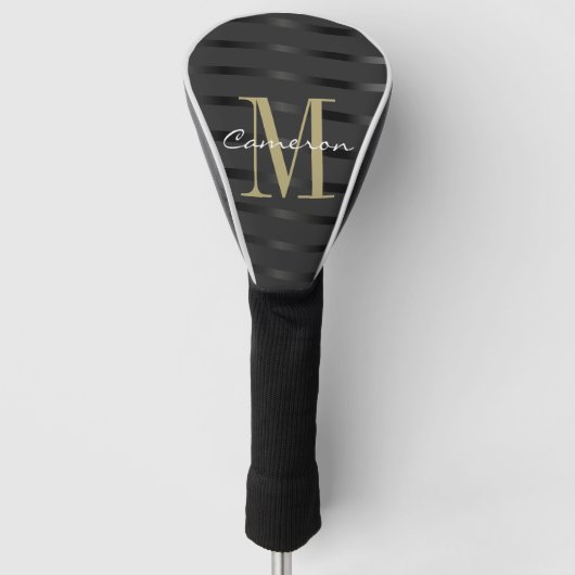 Gouden Monogram Initiaal en naam op zwart cadeau Golfheadcover (Voorkant)