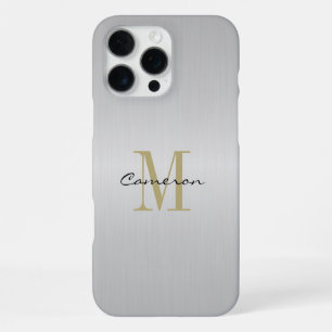 Gouden Monogram Initiaal en Naam Persoonlijke Zilv iPhone 16 Pro Max Hoesje