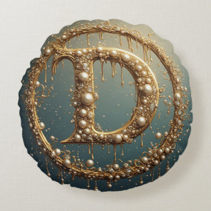 Gouden Monogram Initiaal Letter D Rond Kussen