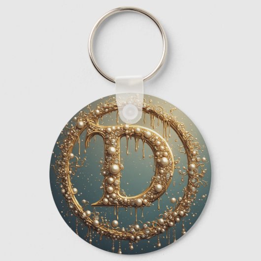 Gouden Monogram Initiaal Letter D Sleutelhanger (Voorkant)