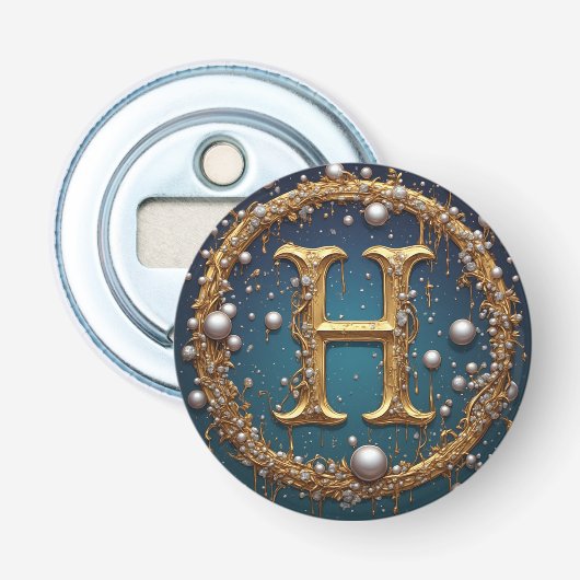 Gouden Monogram Initiaal Letter H Button Flesopener (Voorkant)