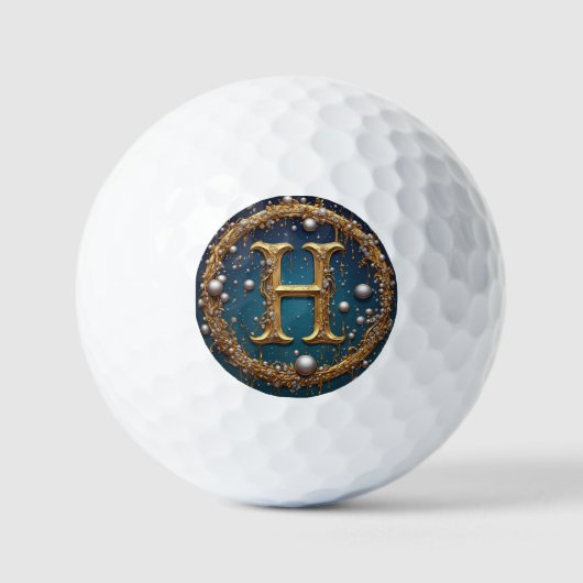 Gouden Monogram Initiaal Letter H Golfballen (Voorkant)