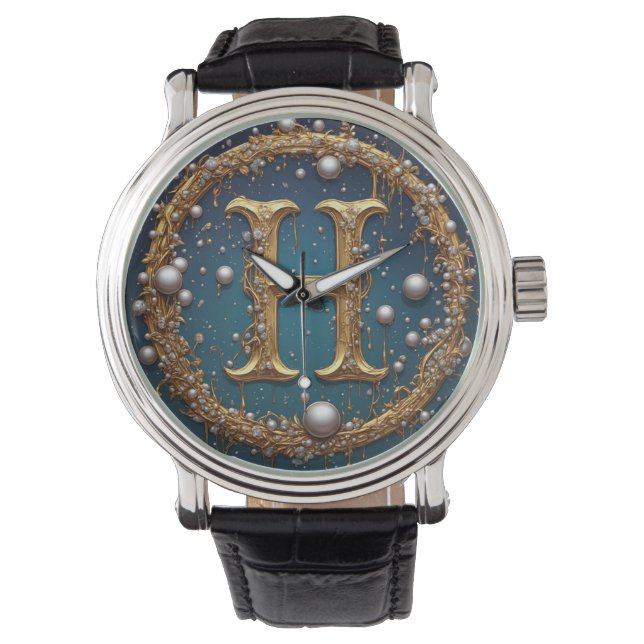 Gouden Monogram Initiaal Letter H Horloge (Voorkant)