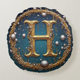 Gouden Monogram Initiaal Letter H Rond Kussen