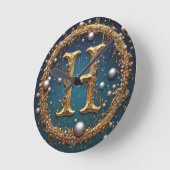 Gouden Monogram Initiaal Letter H Ronde Klok (Hoek)