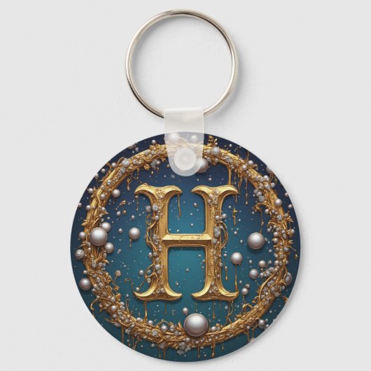 Gouden Monogram Initiaal Letter H Sleutelhanger (Voorkant)