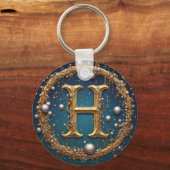 Gouden Monogram Initiaal Letter H Sleutelhanger (Achterkant)