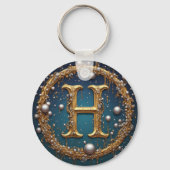 Gouden Monogram Initiaal Letter H Sleutelhanger (Achterkant)