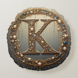 Gouden Monogram Initiaal Letter K Rond Kussen