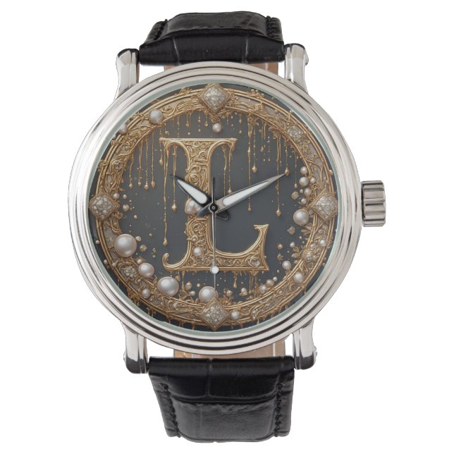 Gouden Monogram Initiaal Letter L Horloge (Voorkant)