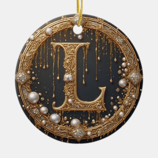 Gouden Monogram Initiaal Letter L Keramisch Ornament (Voorkant)