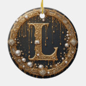 Gouden Monogram Initiaal Letter L Keramisch Ornament (Achterkant)