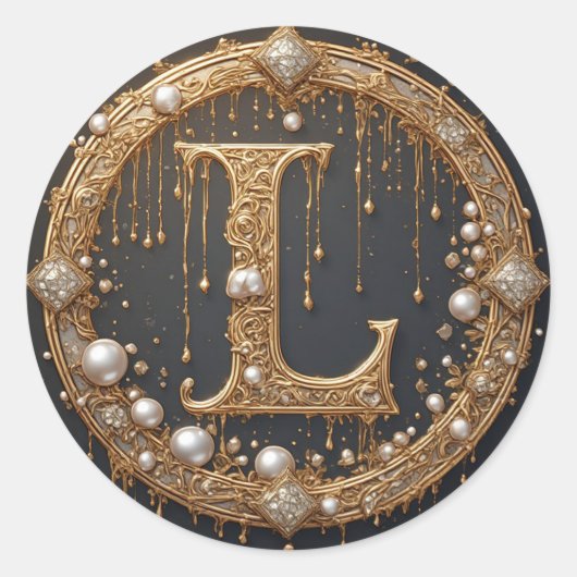 Gouden Monogram Initiaal Letter L Ronde Sticker (Voorkant)