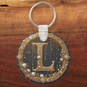 Gouden Monogram Initiaal Letter L Sleutelhanger (Achterkant)