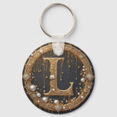 Gouden Monogram Initiaal Letter L Sleutelhanger (Achterkant)