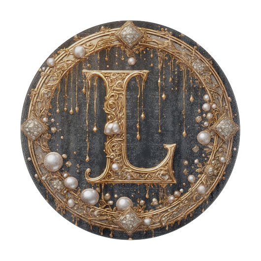 Gouden Monogram Initiaal Letter L Snijplank (Voorkant)
