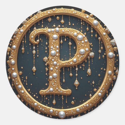 Gouden Monogram Initiaal Letter P Ronde Sticker (Voorkant)