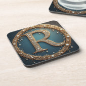 Gouden Monogram Initiaal Letter R Bier Onderzetter (Linkerzijde)