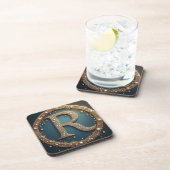 Gouden Monogram Initiaal Letter R Bier Onderzetter (Rechterzijde)