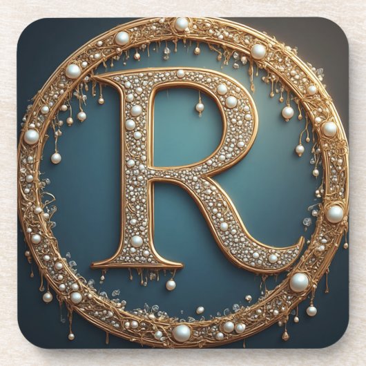 Gouden Monogram Initiaal Letter R Bier Onderzetter (Voorkant)