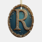 Gouden Monogram Initiaal Letter R Keramisch Ornament (Rechts)