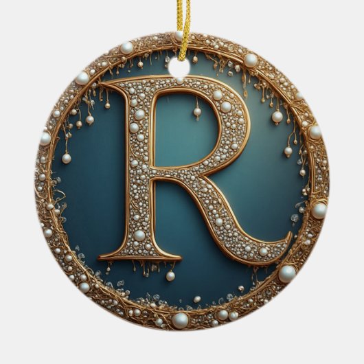 Gouden Monogram Initiaal Letter R Keramisch Ornament (Voorkant)