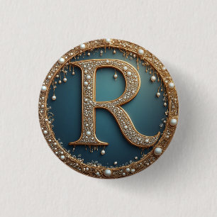 Gouden Monogram Initiaal Letter R Ronde Button 3,2 Cm