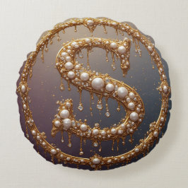 Gouden Monogram Initiaal Letter S Rond Kussen