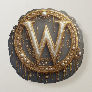 Gouden Monogram Initiaal Letter W Rond Kussen
