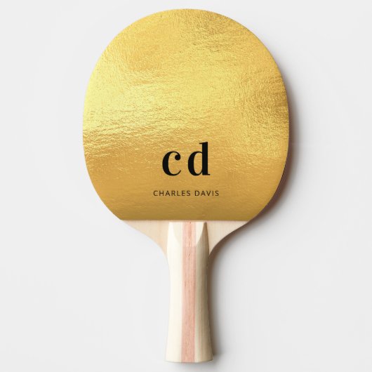 Gouden monogram initiaal naam tafeltennisbatje (Voorkant)